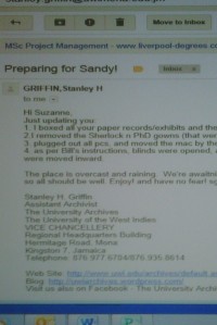 Email re preparations for Hurricane Sandy.