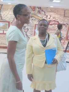 Dr Yvette Williams, wife of UWI Vice Chancellor Nigel Harris and Trinidad & Tobago Head of Chancery Theresa Noel-Belasco.