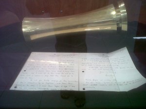 Chapel vase and letter from Lord Hailes on display.