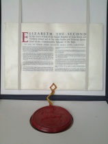 1962 Charter granted to the independent, degree-granting University of the West Indies, with seal of Queen Elizabeth II.